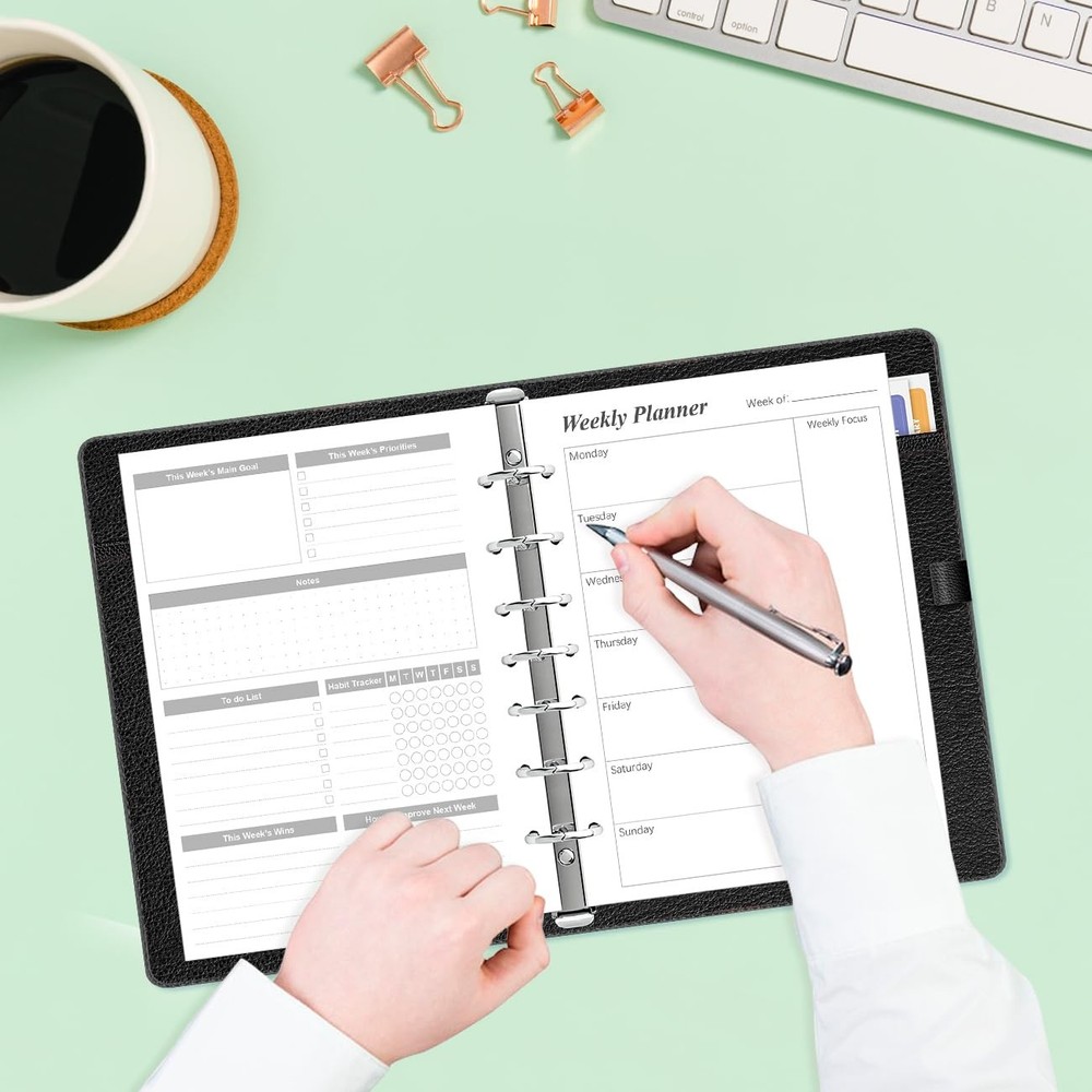 Weekly Planner Refills for 3 or 7 Ring Mini Binders - 53 1-Pack, Black