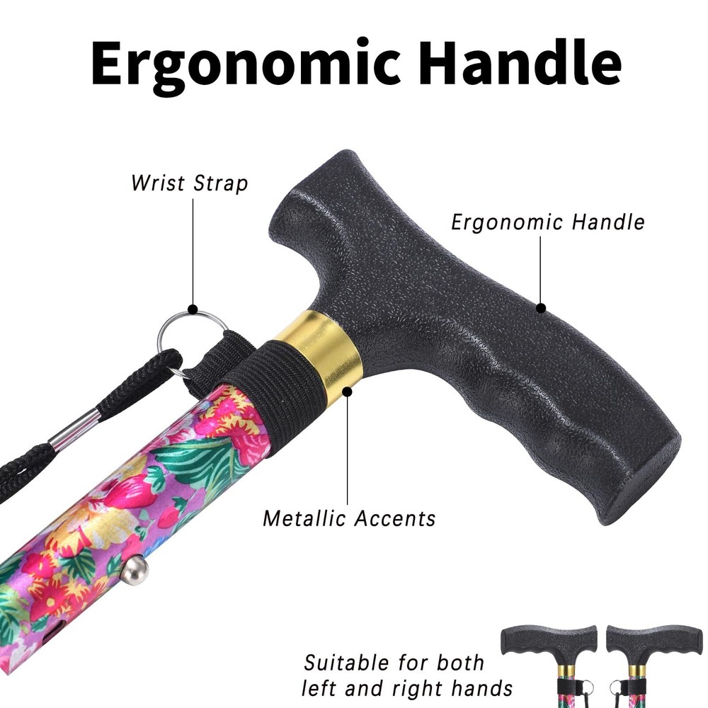 Folding Cane 5-Level Adjustable Height Walking Stick Lightweight Portable