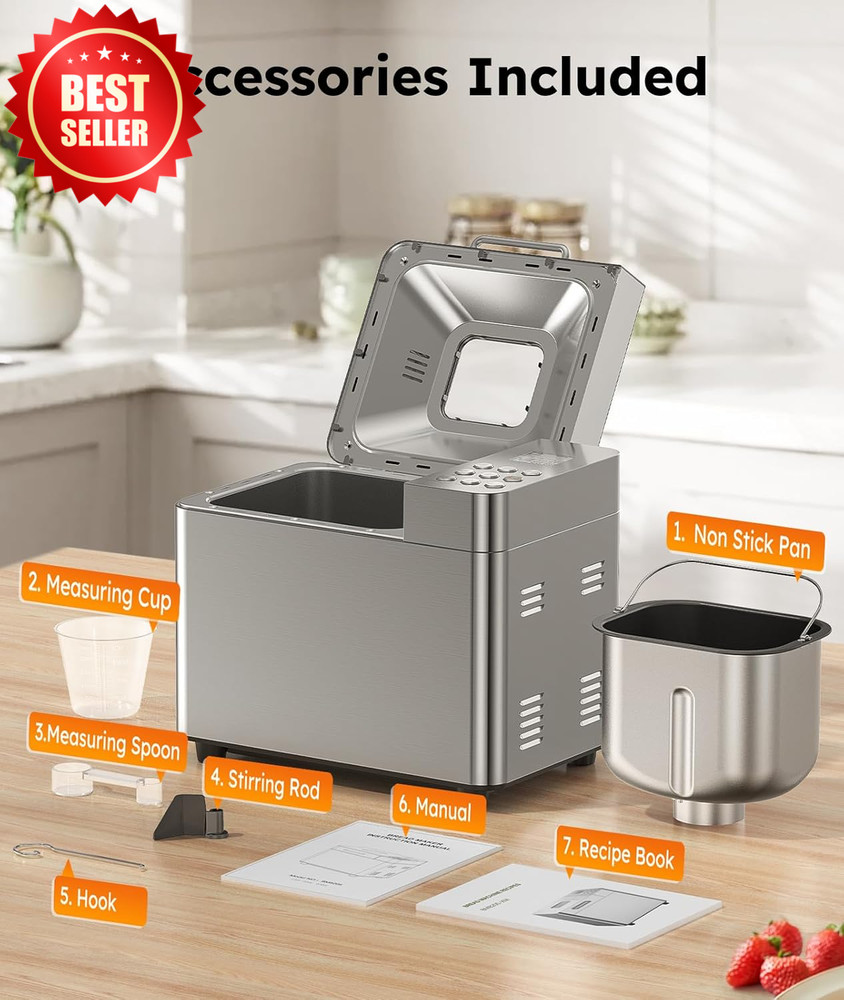 2LB Bread Maker Machine 17-in-1 Automatic Stainless Steel Non-Stick US