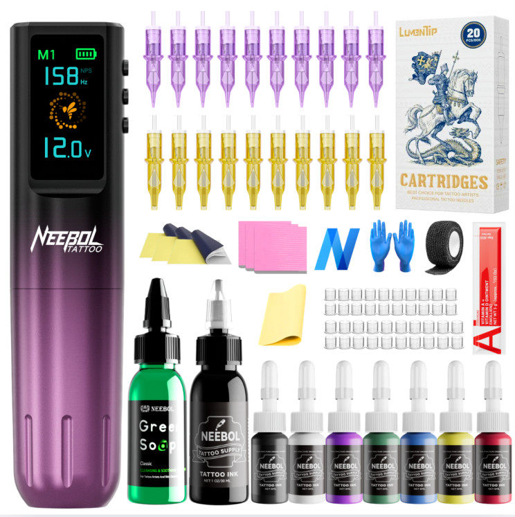 Wireless Tattoo Kit Complete for Beginners Pen Machine with Power Supply Needles