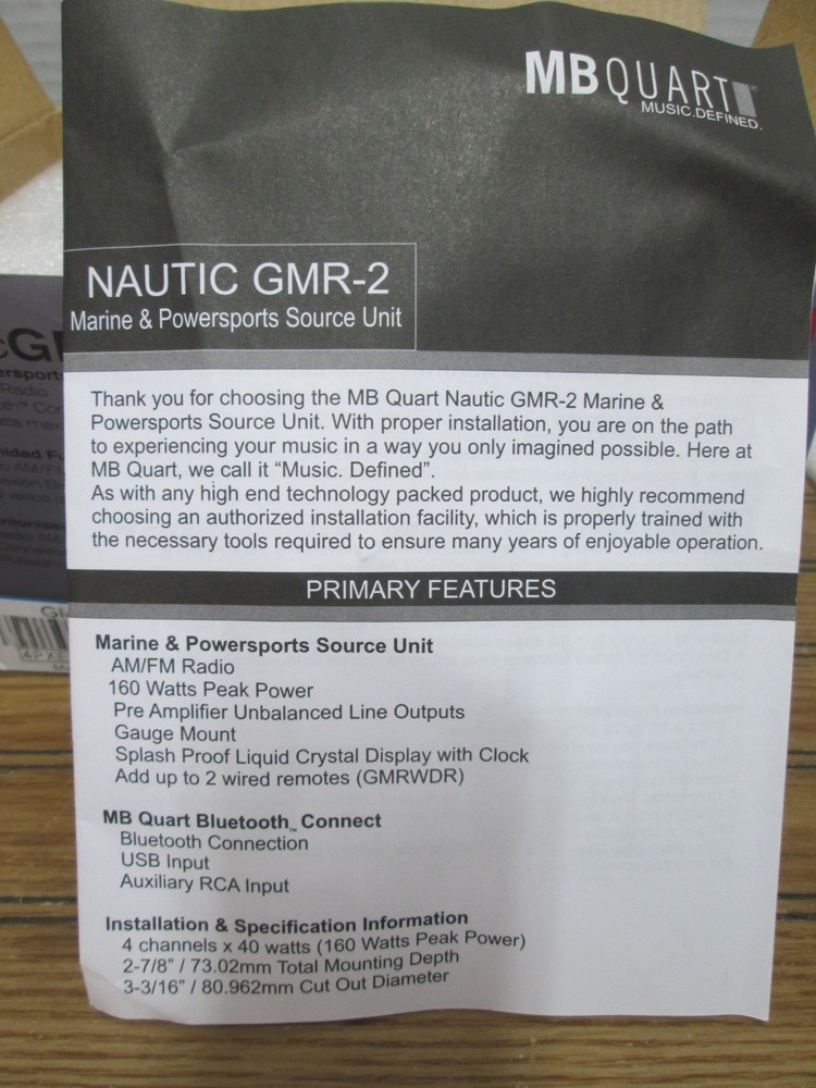 MB Quart GMR-2 Nautic 160 Watt Powered Source Unit Bluetooth