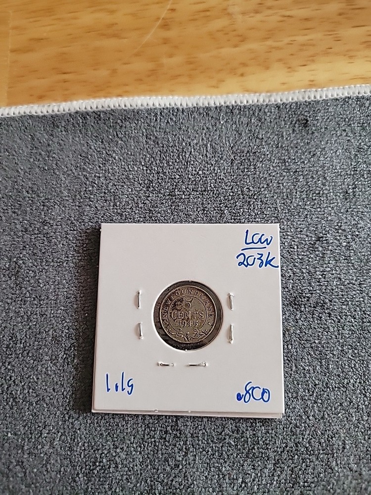 1945 Newfoundland Five Cent, AU Condition! Silver! Low Mintage!