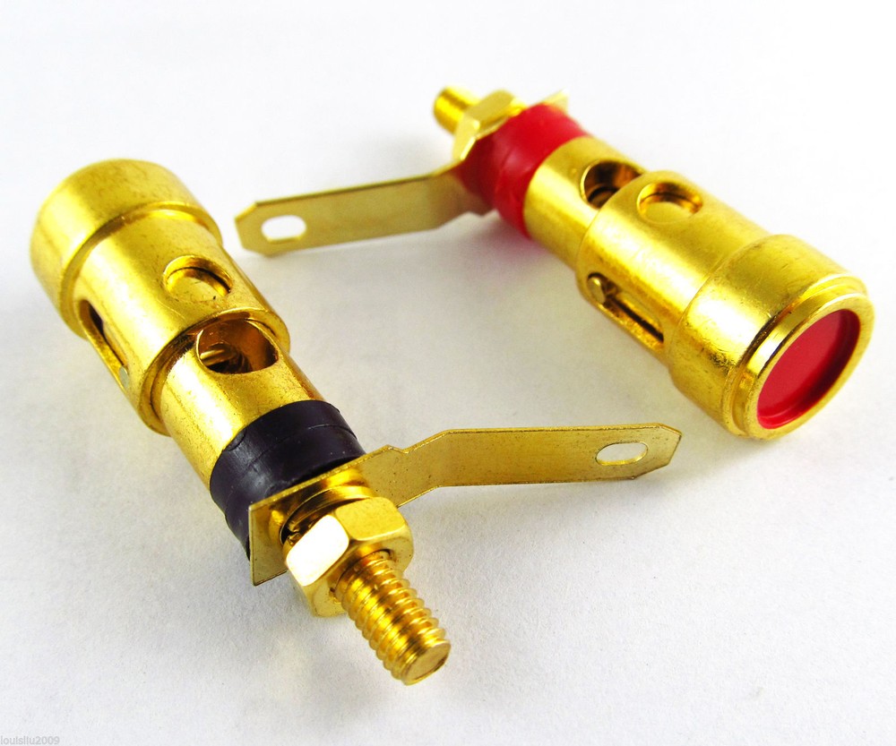 2pcs Gold Speaker AMP Terminal Binding Post Spring Loaded Type Red and Black