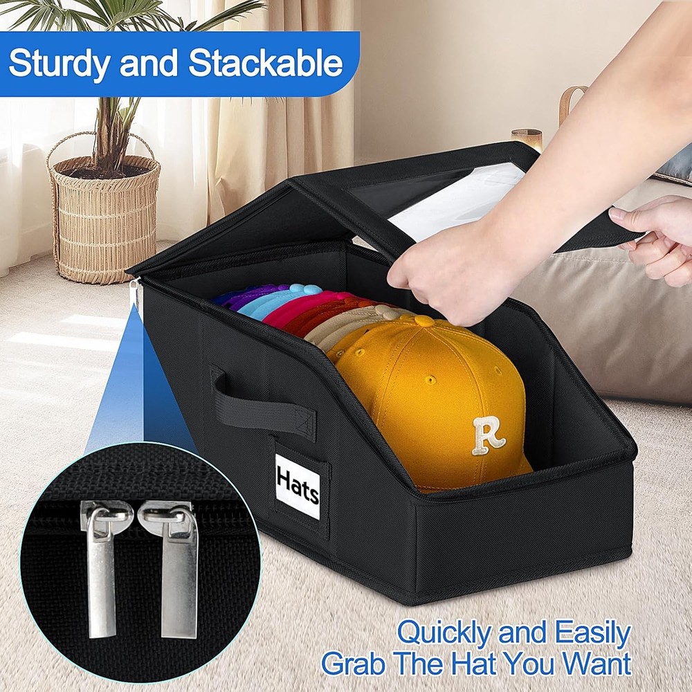 2 Pack Stackable Hat Storage Baseball Caps Holds 28 Caps Closet Organizer Box W/