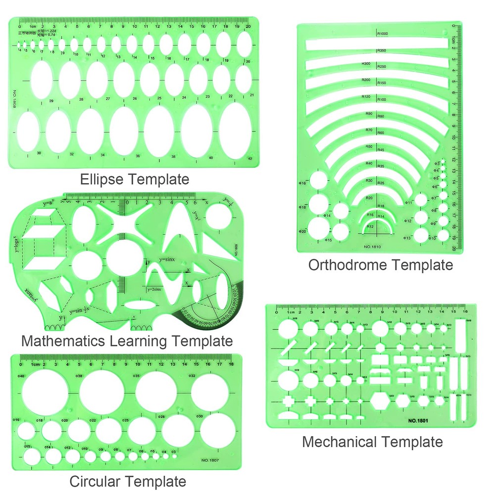 11PCS Geometric Drawings Templates, Drafting Stencils Measuring Tools, BetyBe...