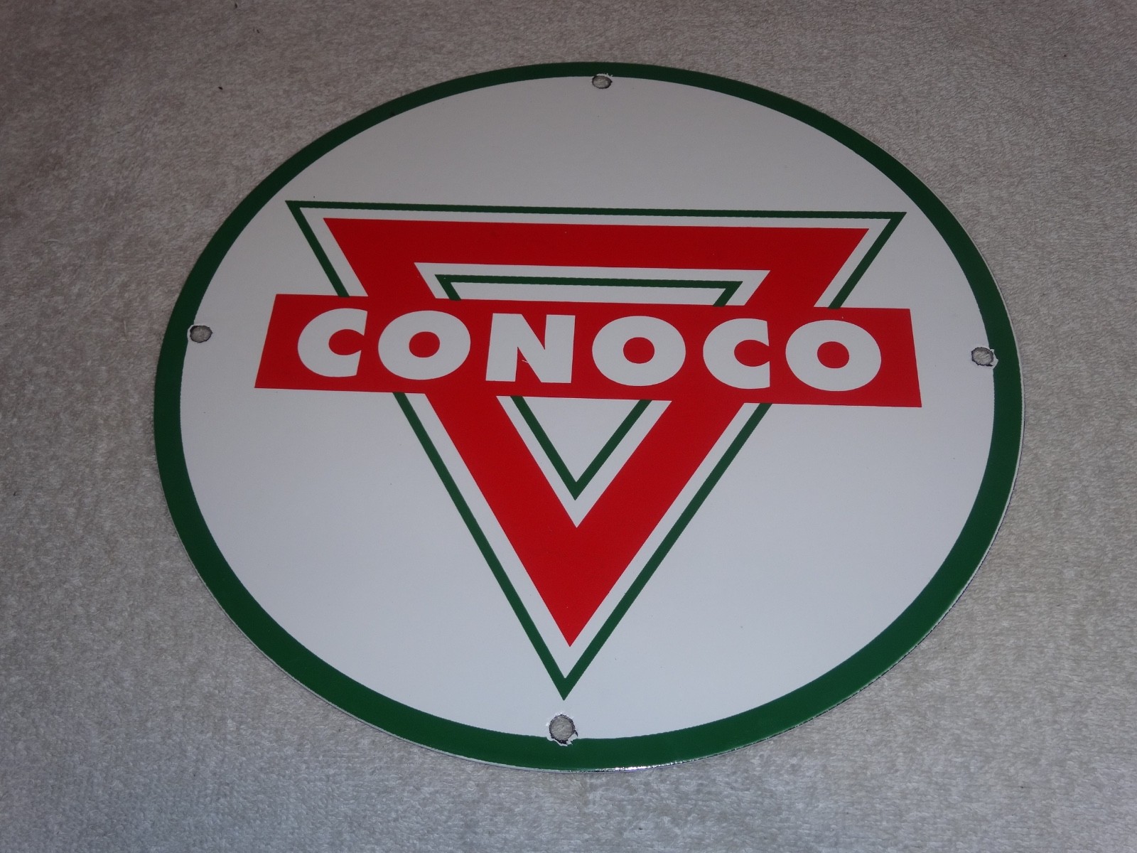 VINTAGE CONOCO ROYAL 11 3/4" PORCELAIN METAL MARLAND GASOLINE, STANDARD OIL SIGN