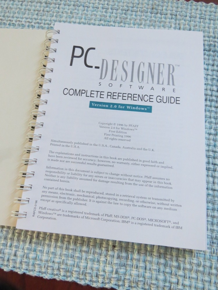 Pfaff PC-Designer software manual, Windows 2.0