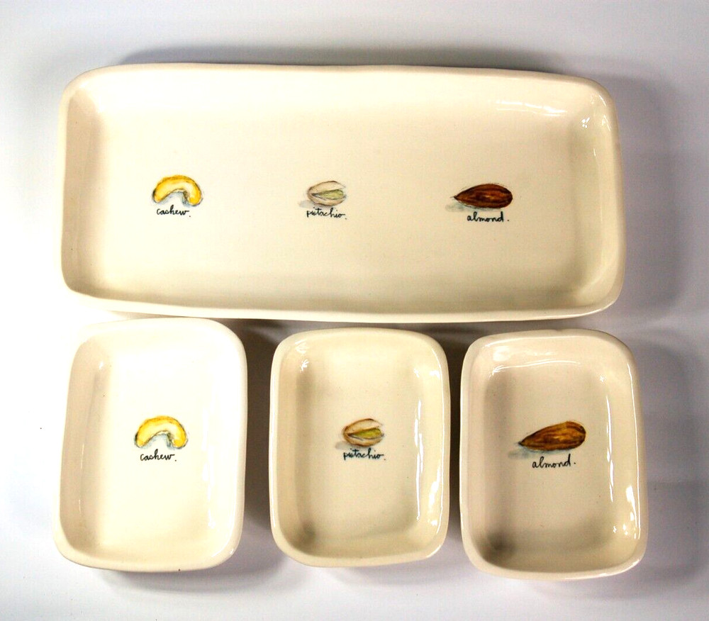 Rae Dunn by Magenta stoneware 13 inch rectangular serving tray set 4 pieces