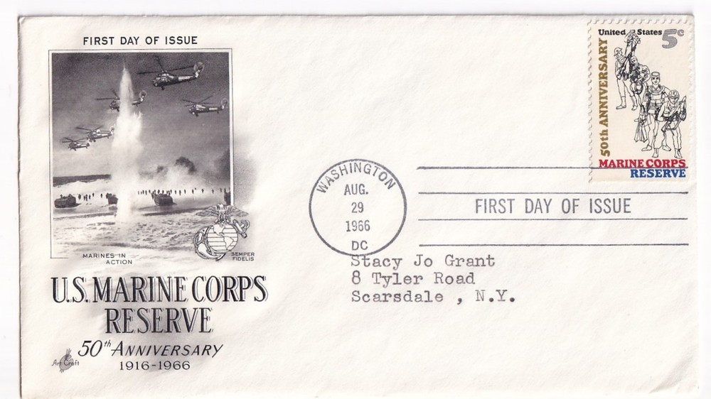 STAMP US SCOTT 1315 "Marine Corps Reserve" 5 CENT 1966 FDC - C