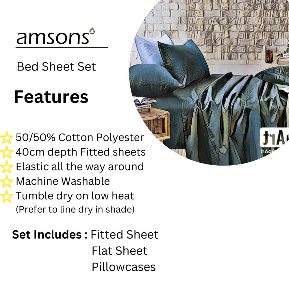 Single/KS/Double/Queen/King 4 Piece Bed Sheet Set,Flat,Fitted,Pillowcases