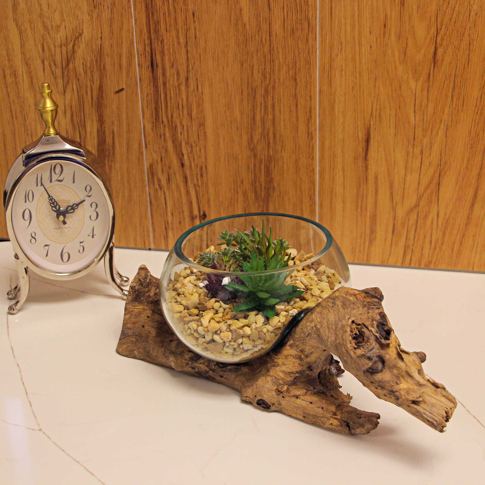 Melted Glass On Teak Driftwood Decorative Bowl Vase Terrarium Planter 6 Inches