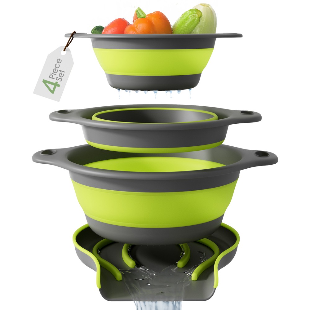 Gevoli Collapsible Colander with Draining Tray - 3 Pack