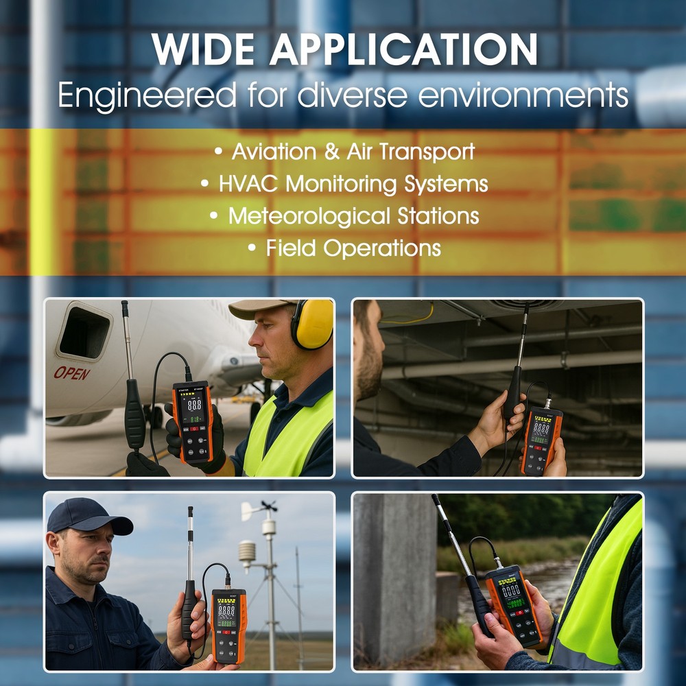 Handheld Anemometer Wind Speed Meter Thermal Sensor Airflow Temp HVAC CFM