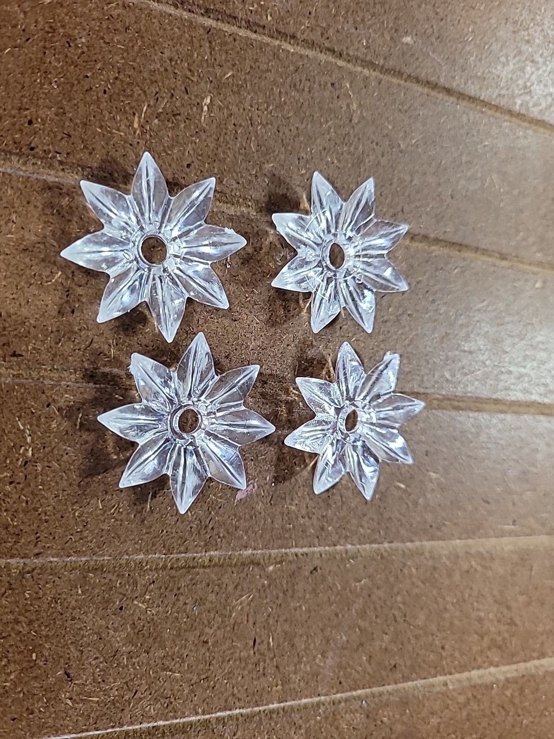 4 VINTAGE CLEAR MIRROR STAR ROSETTES , 1” diameter.