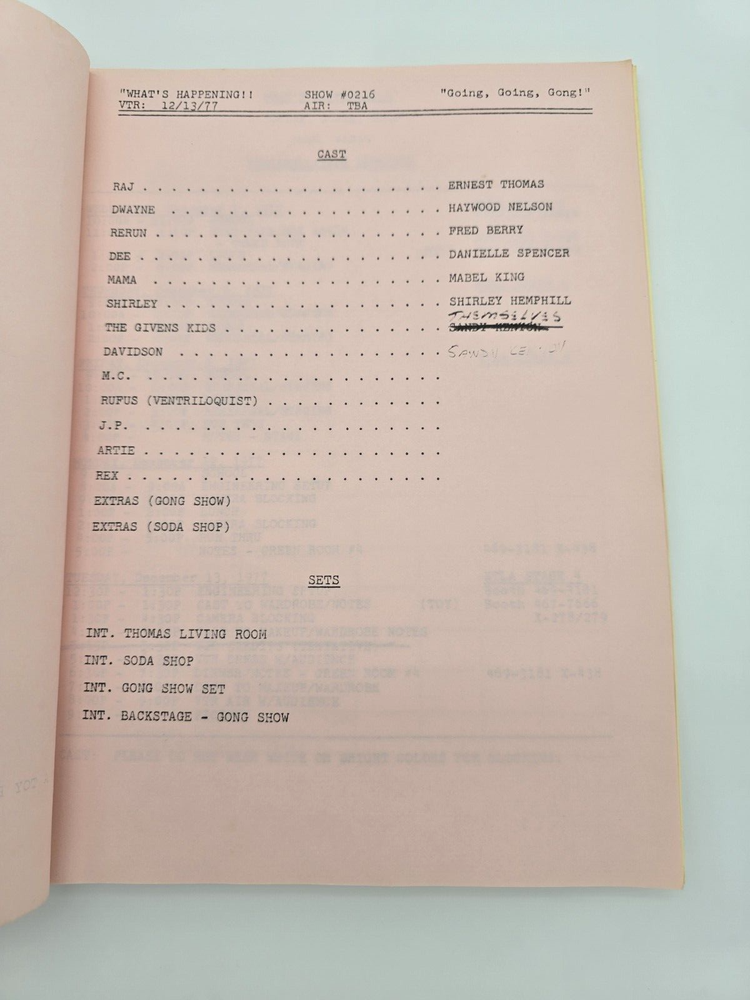 WHAT'S HAPPENING!! / Larry Mintz 1977 TV Script, "Going, Going, Gong"