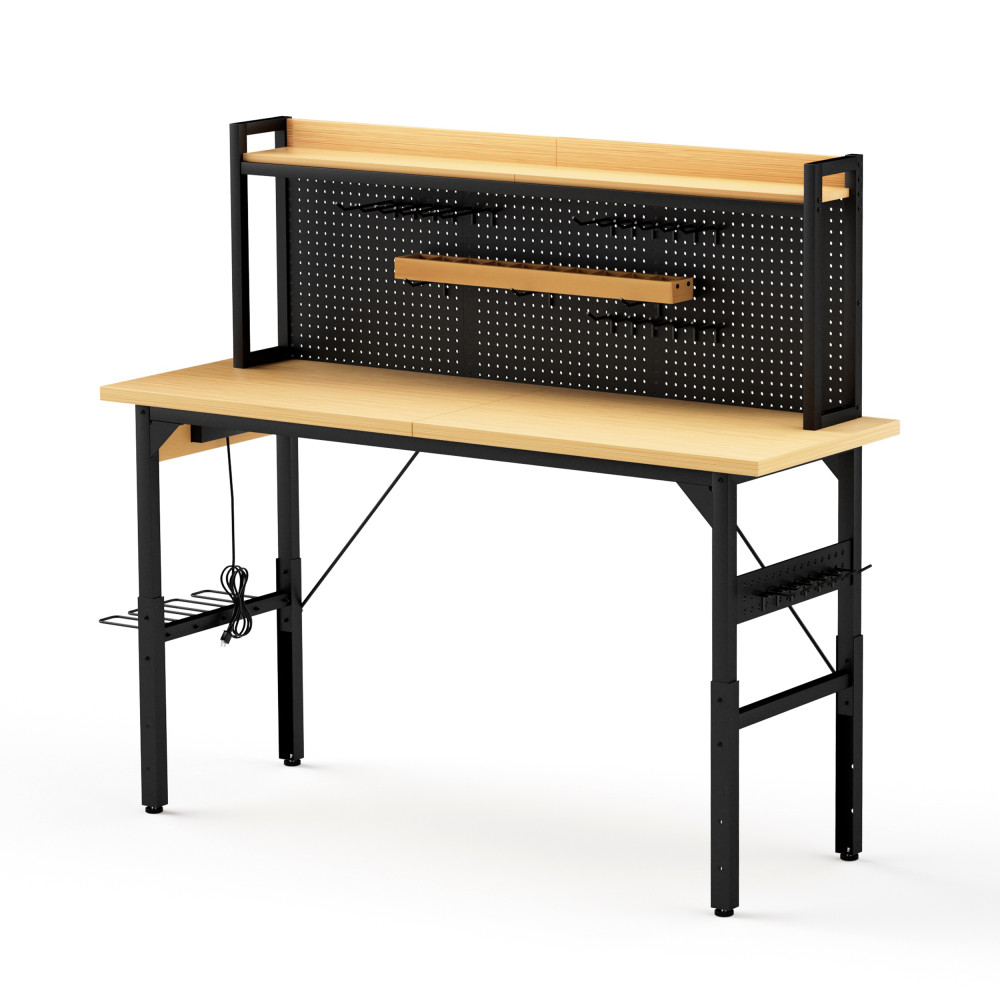 71'' Heavy Duty Adjustable Workbench w/ Wheels, Pegboard, AC/USB Outlet & Shelf