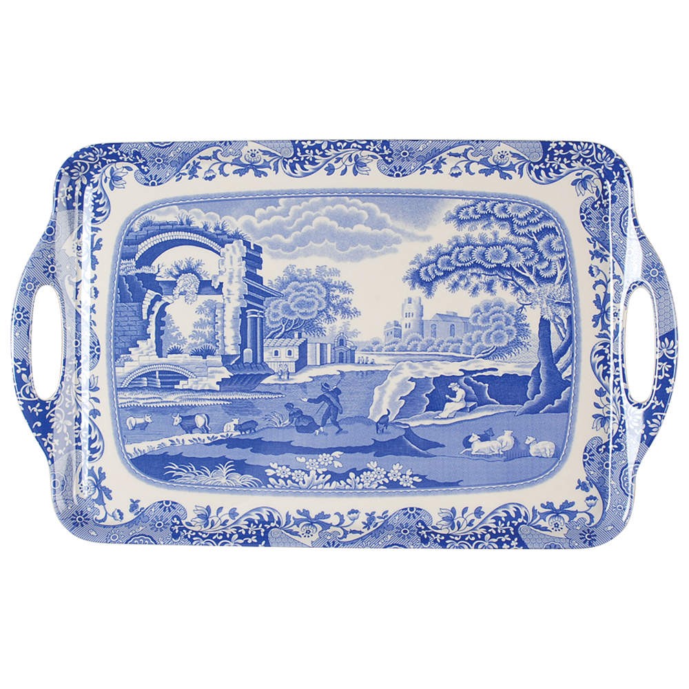 Spode Blue Italian 19" Rectangular Handled Serving Melamine Tray 9036001