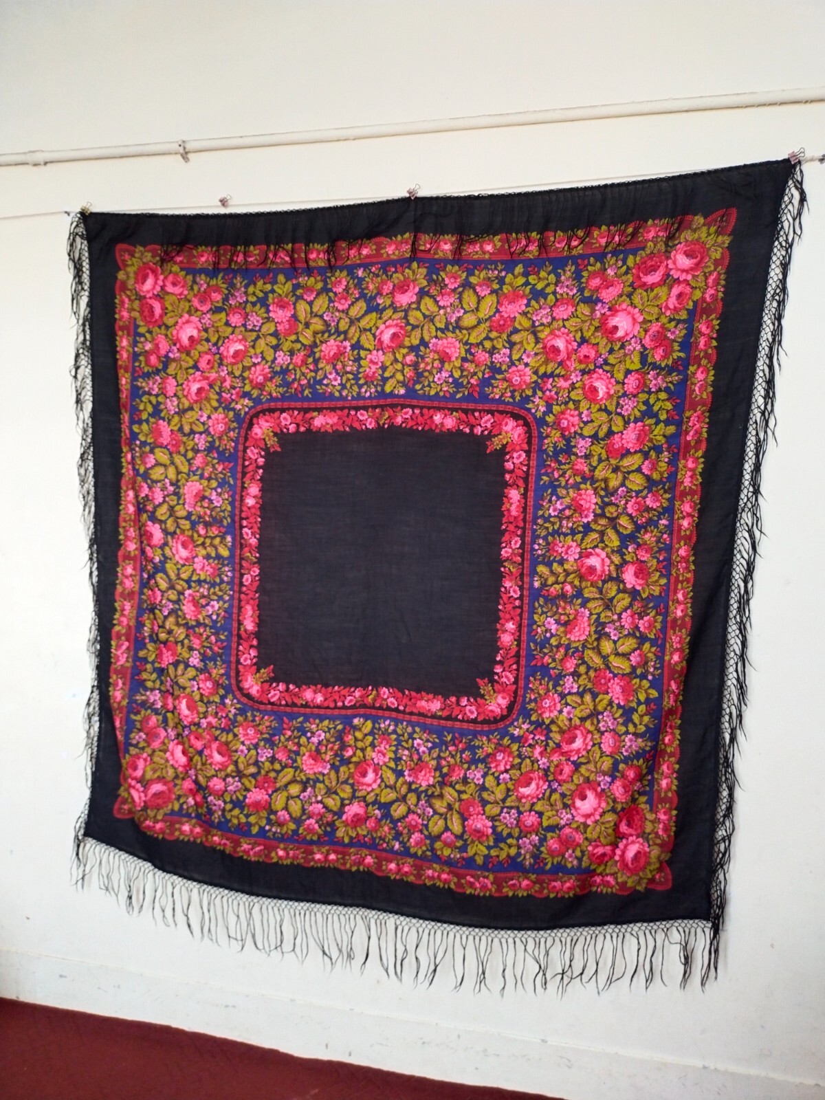 vintage gorgeous flowers printed piano fringes shawl scarf itm1236