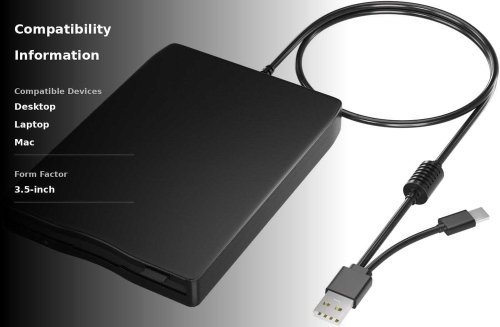 Durable 3.5" USB Floppy Reader - Lightweight and Versatile for Windows & Mac
