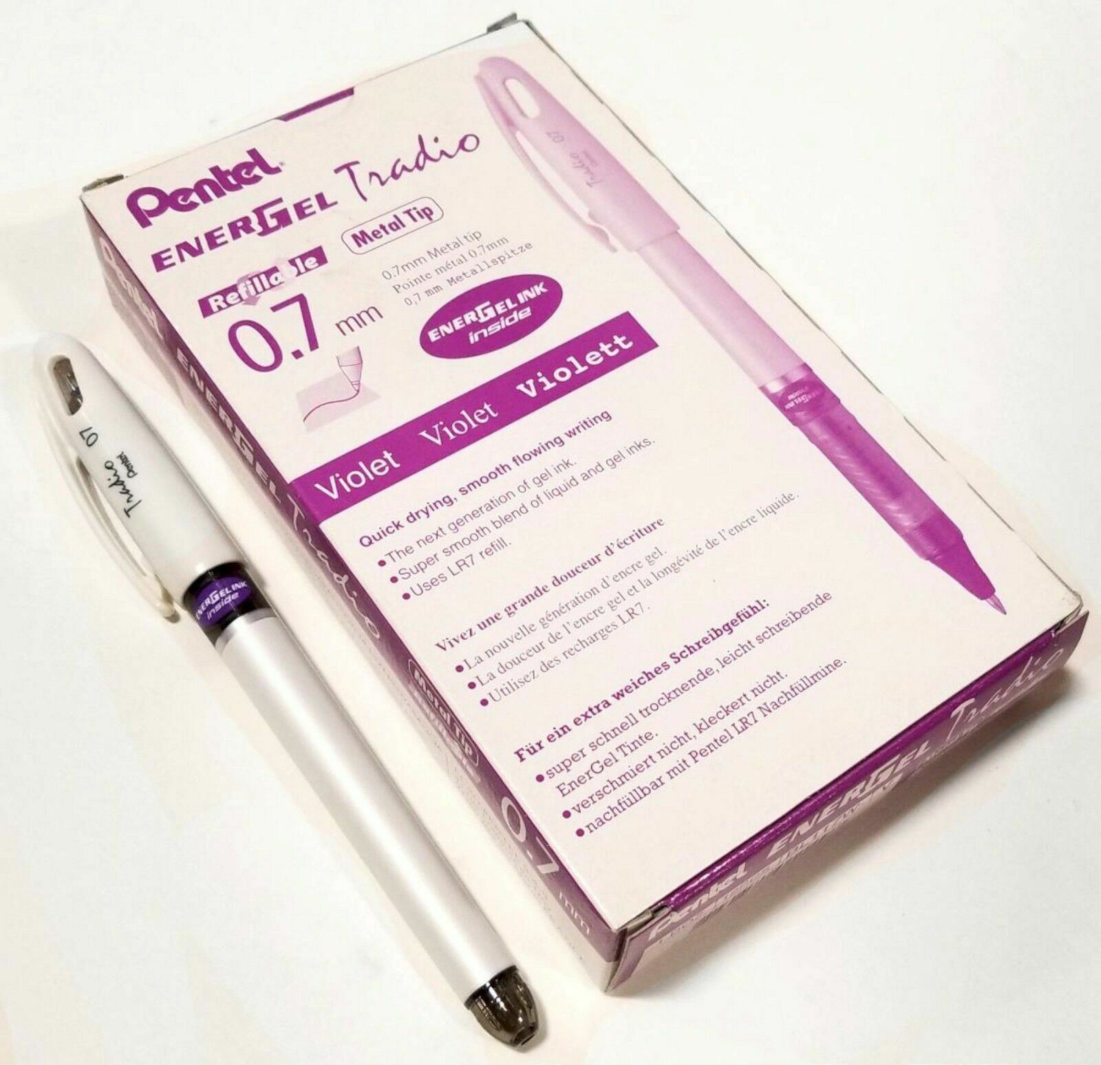NEW 12-Pack Pentel EnerGel Tradio Pearl .7mm Metal Tip VIOLET Gel Pen BL117W-V