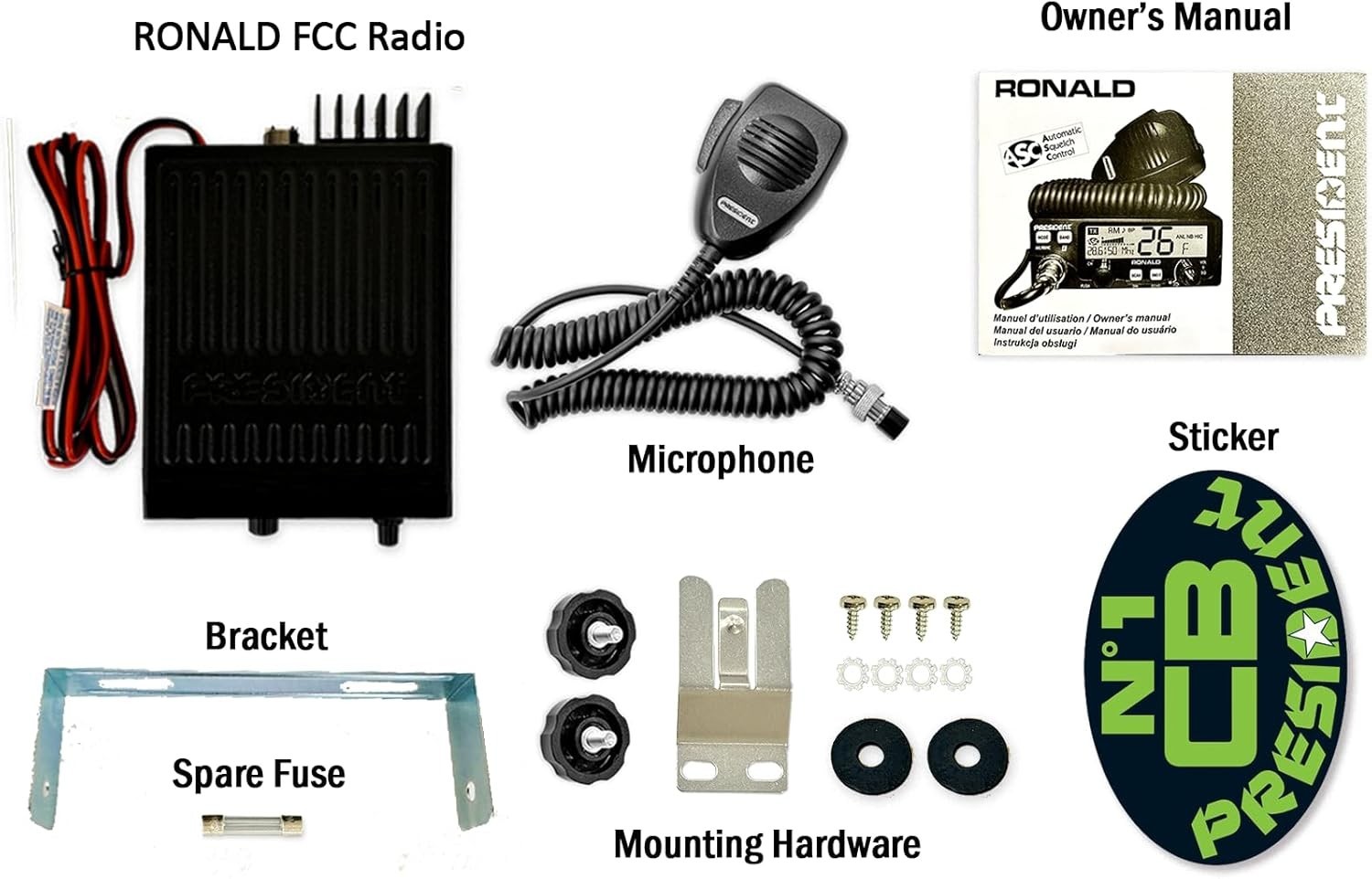 President Ronald Compact 50 Watt 10 Meter Radio W/ Large Color Changing Display