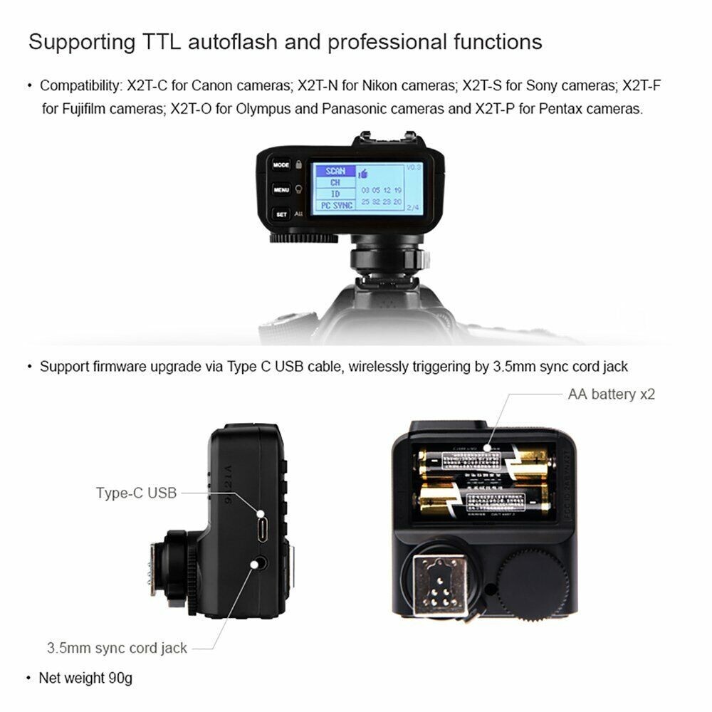 Godox X2T-O 2.4G TTL HSS Flash Trigger Bluetooth Control For Olympus Panasonic