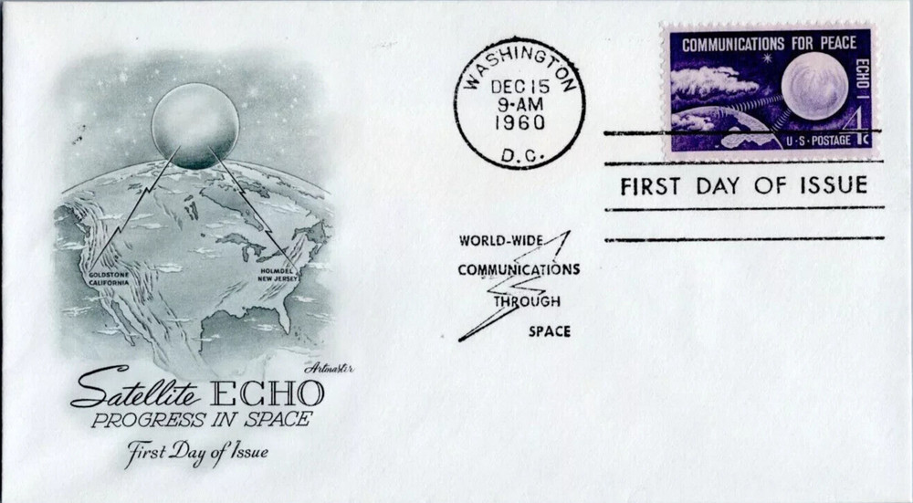 SPACE ECHO PEACE SATELLITE 1960 ARTMASTER CACHET FDC UNADDR