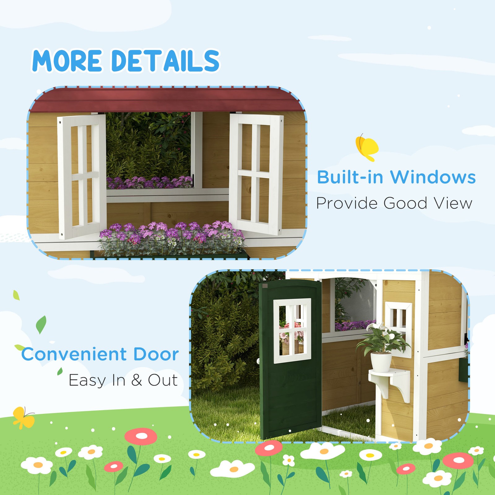 Playhouse for Kids with Doors, Windows, Planter Pots and Boxes