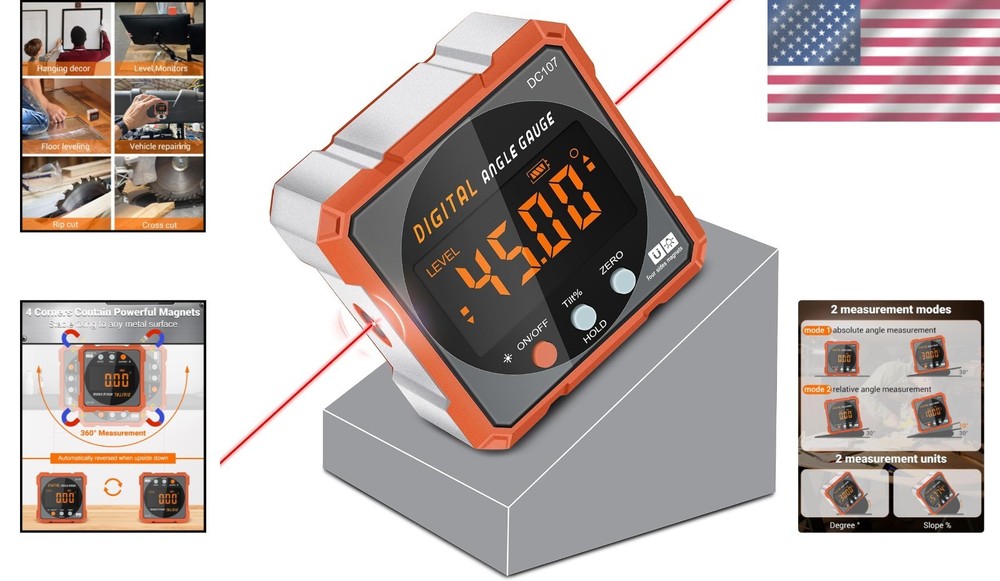 Magnetic Digital Angle Finder Cube with Dual Laser - Compact Leveling Tool