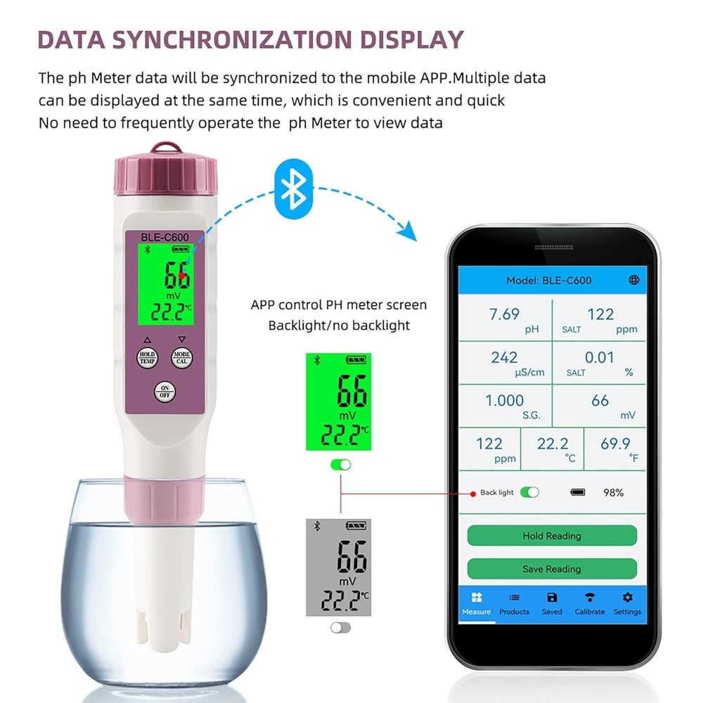 Multi-Function Water Tester with Bluetooth for pH, TDS, and Temperature Analysis