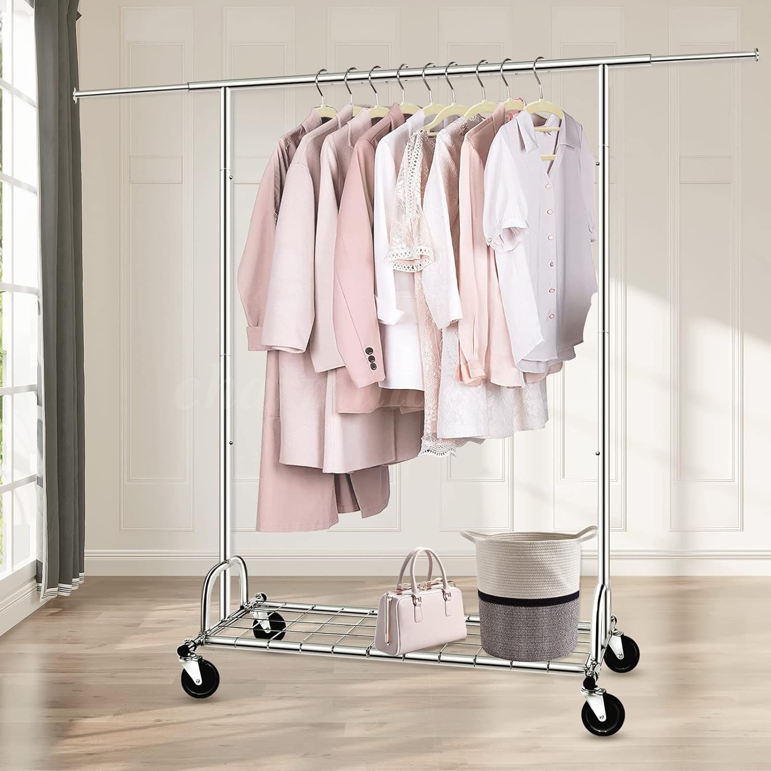 450lbs Heavy Duty Commercial Clothing Garment Rack Rolling Collapsible Chrome US