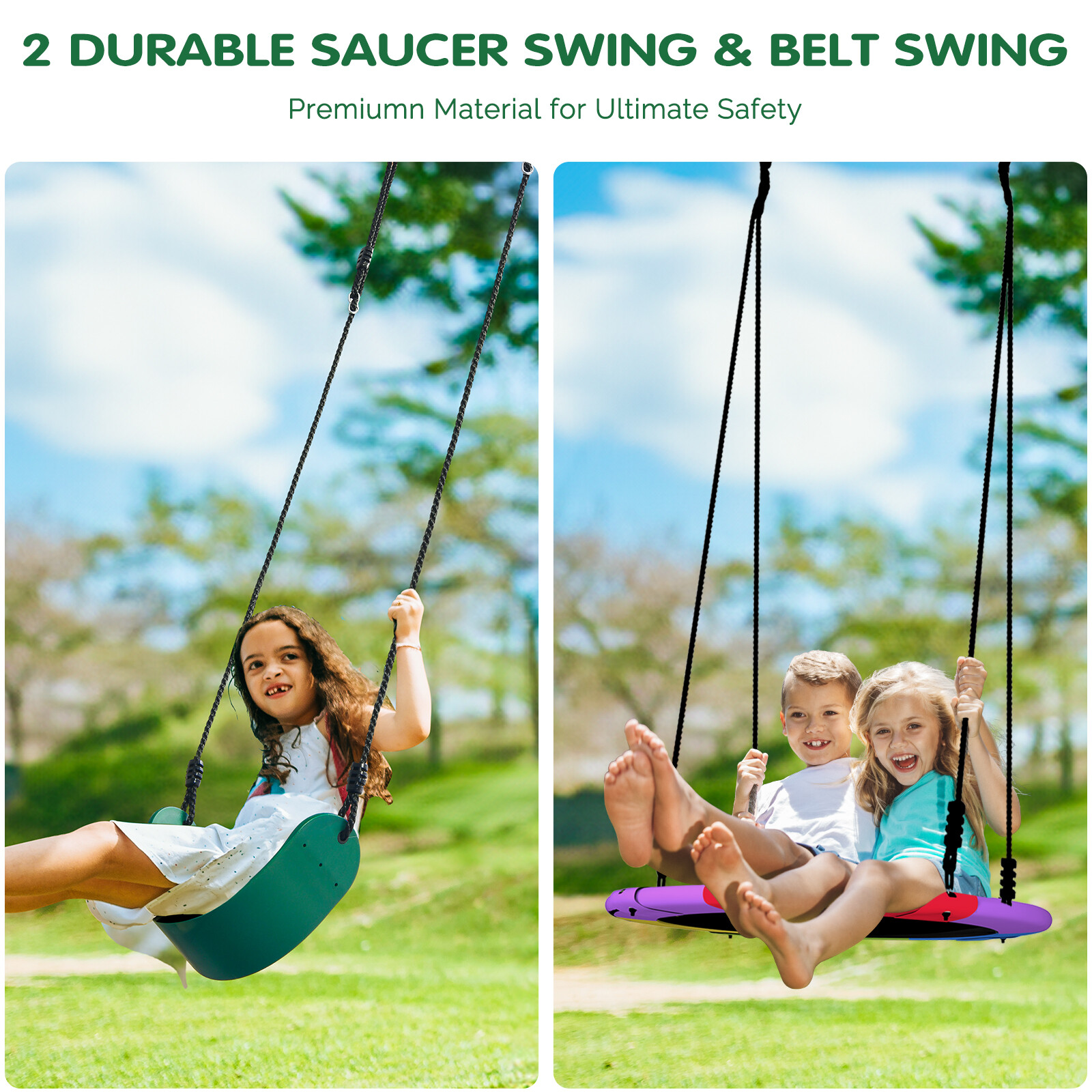660lbs Playground Metal Swing Set Heavy Duty with Slide Outdoor Play for Kids