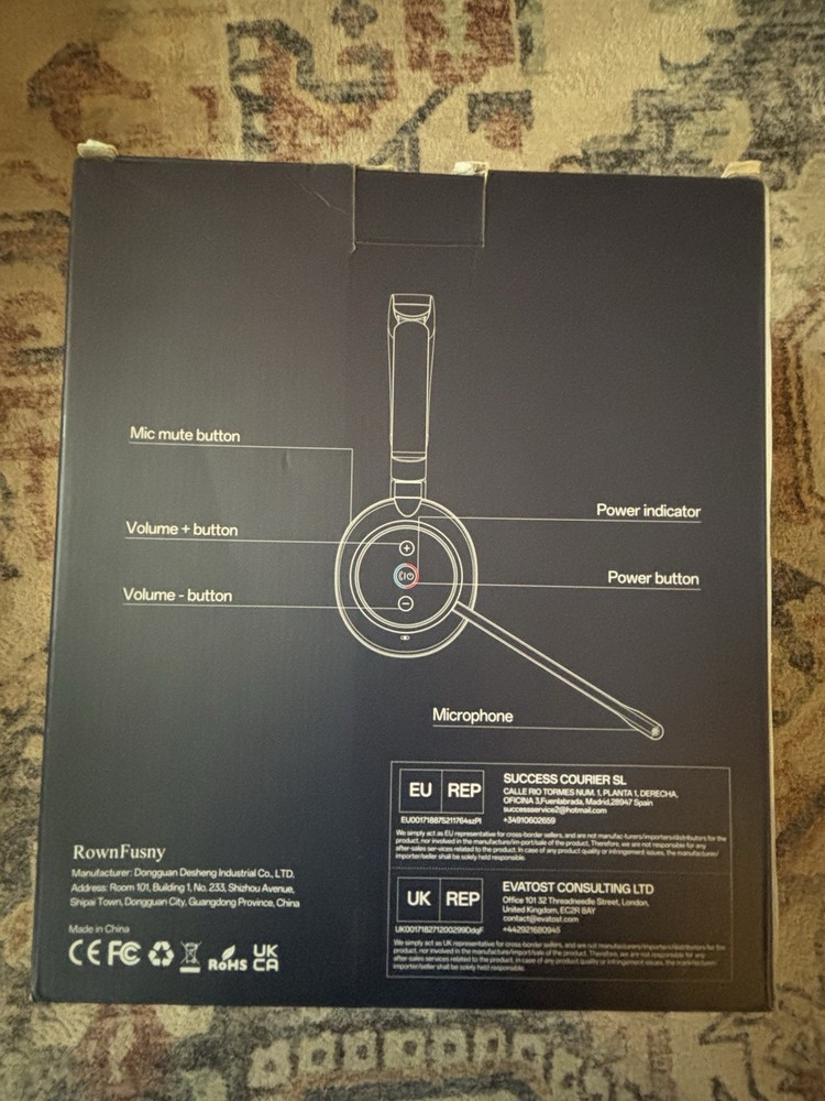 RownFusny R02-P Wireless Computer Headset with Microphone, USB/Bluetooth