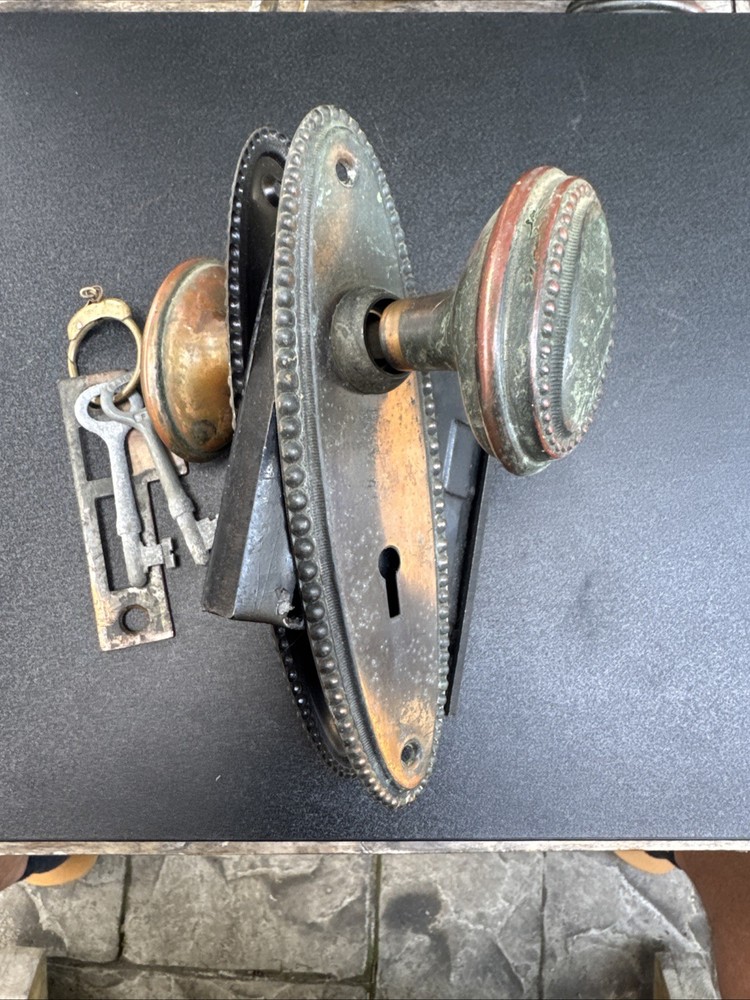 Sargent Bronze Beaded Edge Passage Set Oval Knobs & Plates Original Key