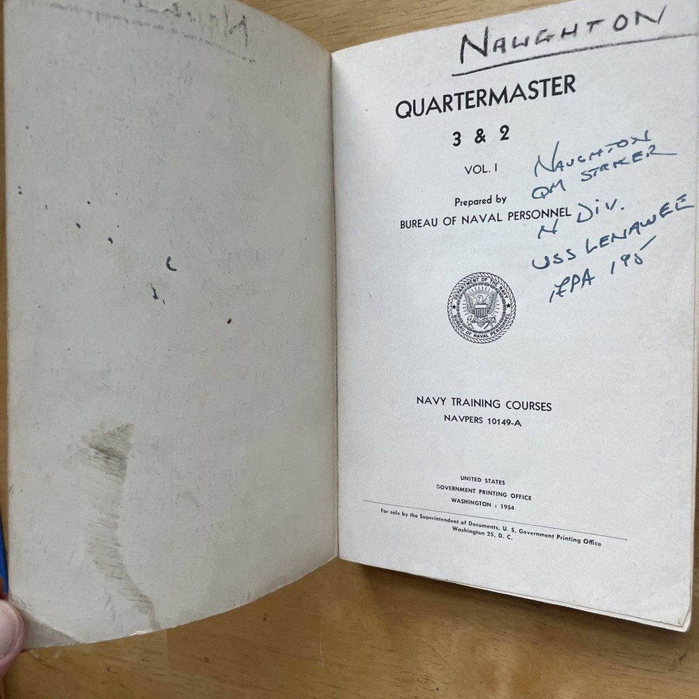 1954 Edition Navy Training Course "Quartermaster 3c & 2c" NAVPERS 10150-A Book