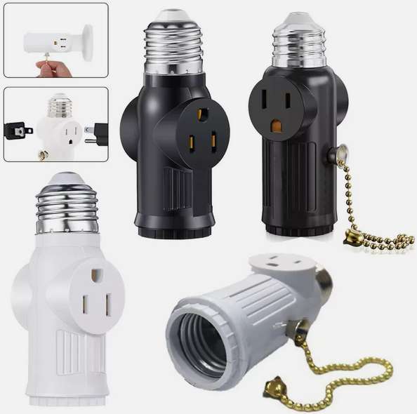 1-2Pc E27 E26 Light Bulb Socket to Plug Adapter with Pull Chain Switch 2/3 Prong