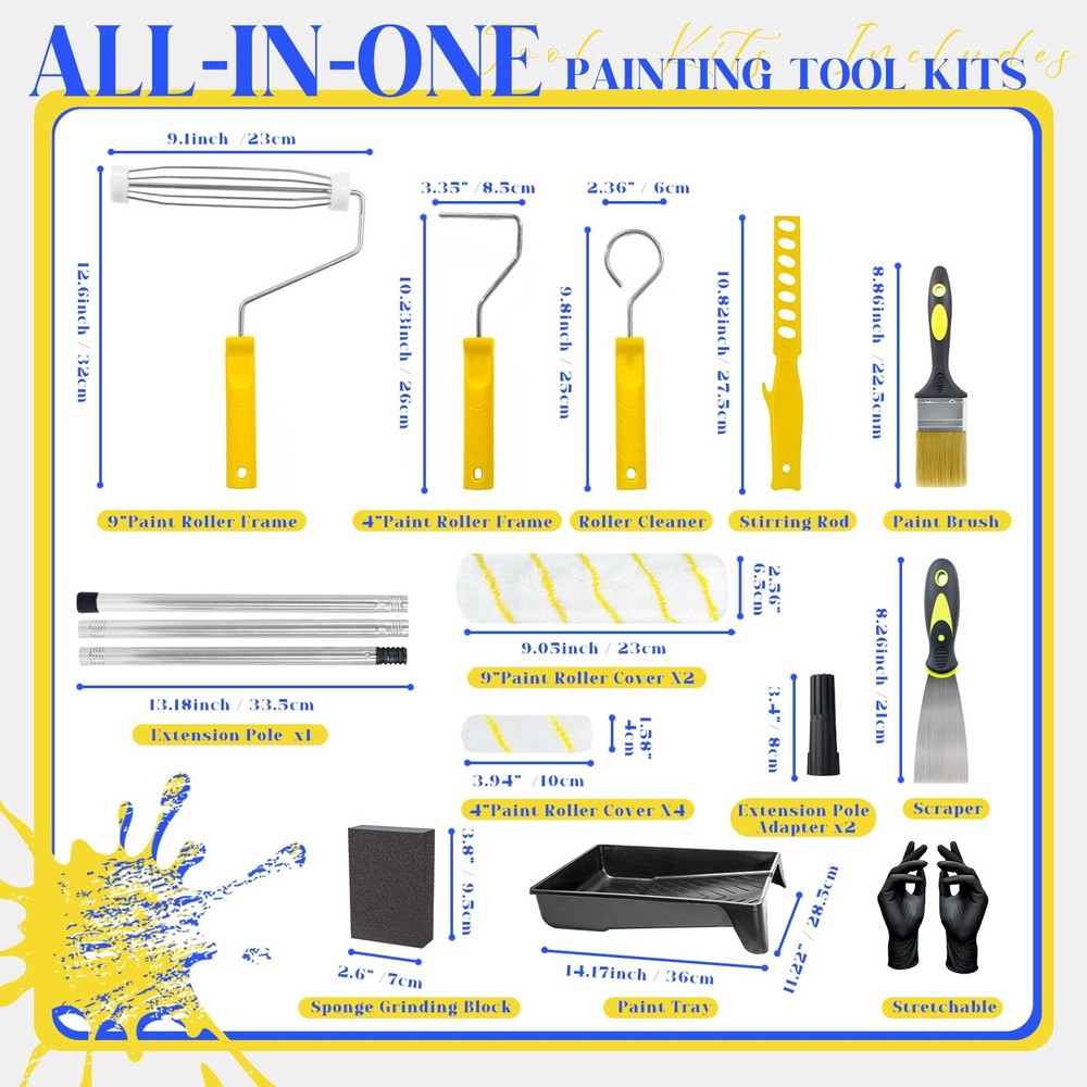18-Piece Paint Roller Kit with 3.3ft Extension Pole, 4" & 9" 18pcs