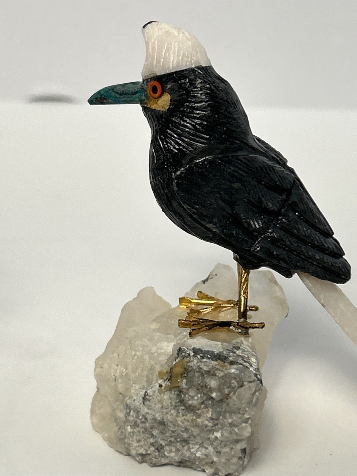 Carved Stone Birds on Quartz (4) Different Species Colorful Unique Different