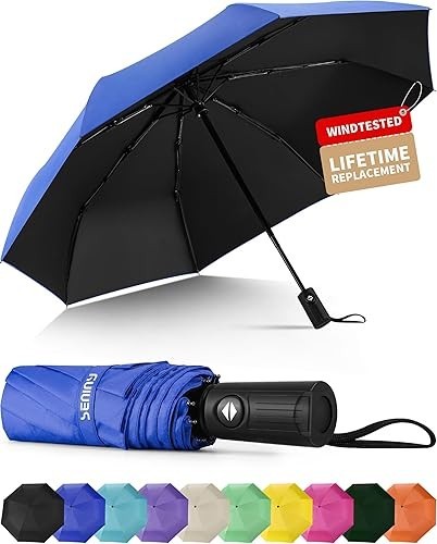 Strong Windproof Stick Compact Umbrella for Rain, One-Click Automatic Open and C