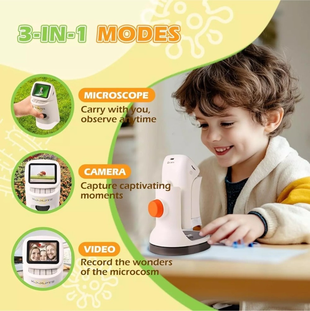 Kids Microscope 1000X HD with 2" Screen - Handheld Miniscope Portable Microsc...