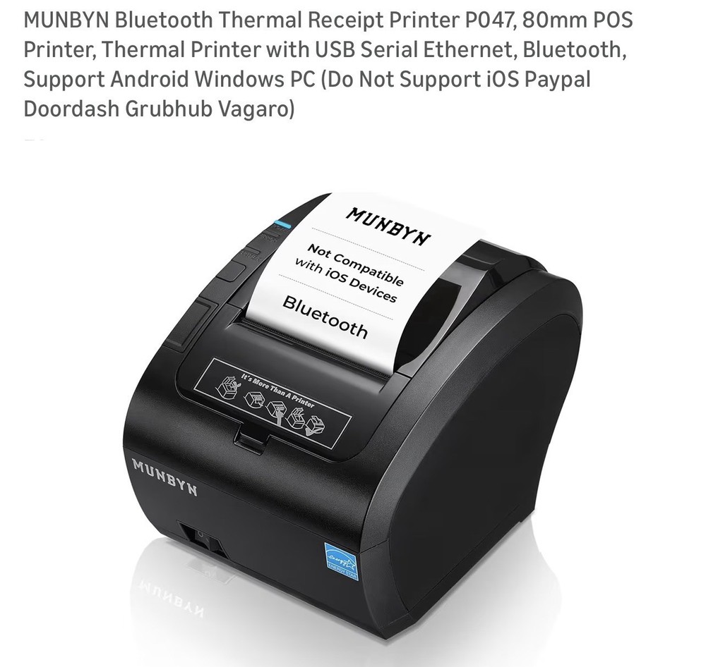 MUNBYN Bluetooth Thermal Receipt Printer P047, 80mm POS Printer, Thermal Printer