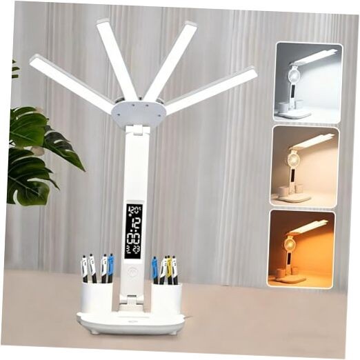 Led Desk Lamp with Clock Foldable Study Lamp 3 Lighting Modes Table with clock