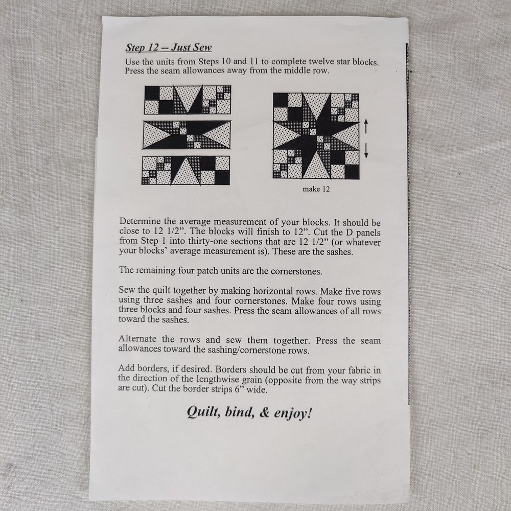 Star pattern Classic Wall Hanging Throw Quilt Template Design 12" Blocks