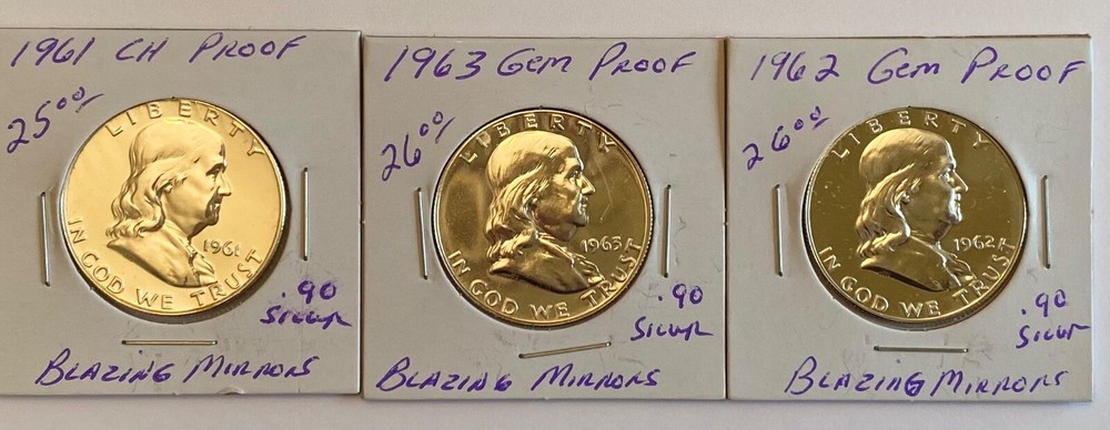 3 Proof Franklin Half Dollars-