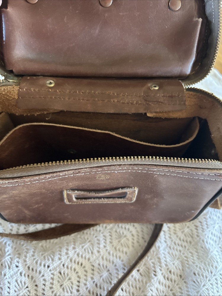 Vintage Service Brown Stitched Leather Camera Case & Strap