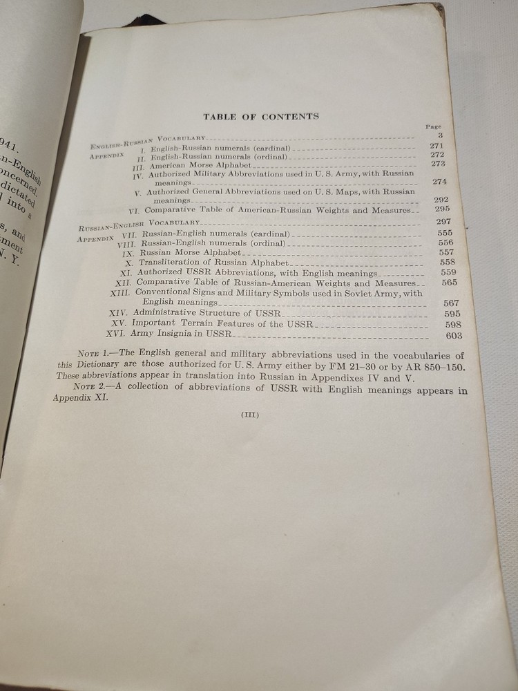 WW2 TM 30-254 Military Dictionary English - Russian - August 5, 1941 War Dept.
