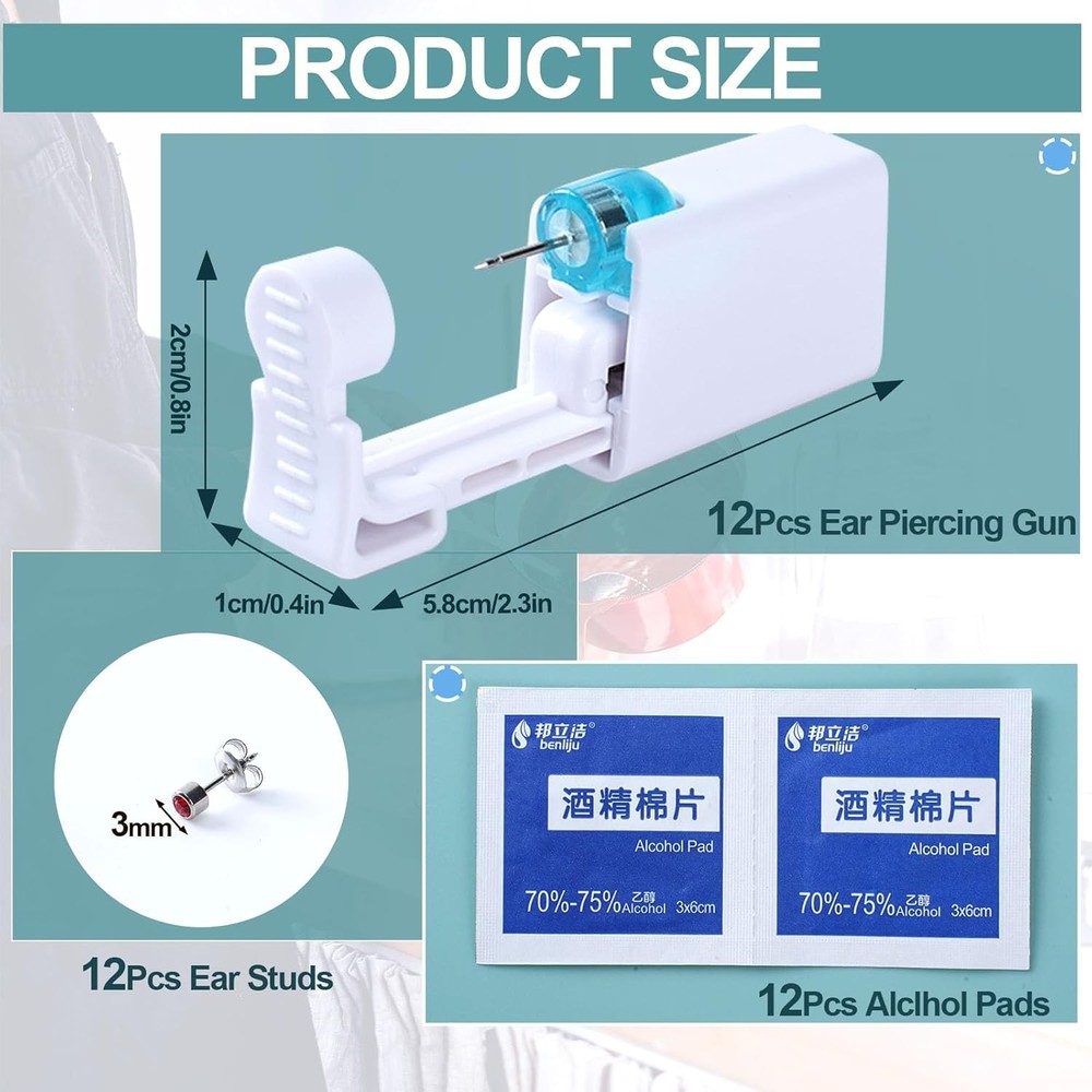 12PCS Ear Piercing Kit, Disposable Self Gun Kit with Studs...