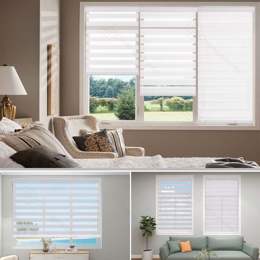 Changshade Cordless Window Blinds Light Filtering Zebra Roller Shade White/Gray