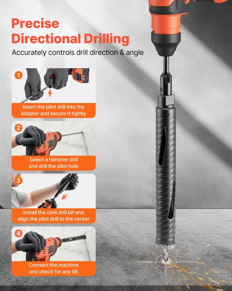 VEVOR Core Drill Bit Diamond Dry Coring Bit 1-1/2 inch Diameter 9-1/2 inch Depth