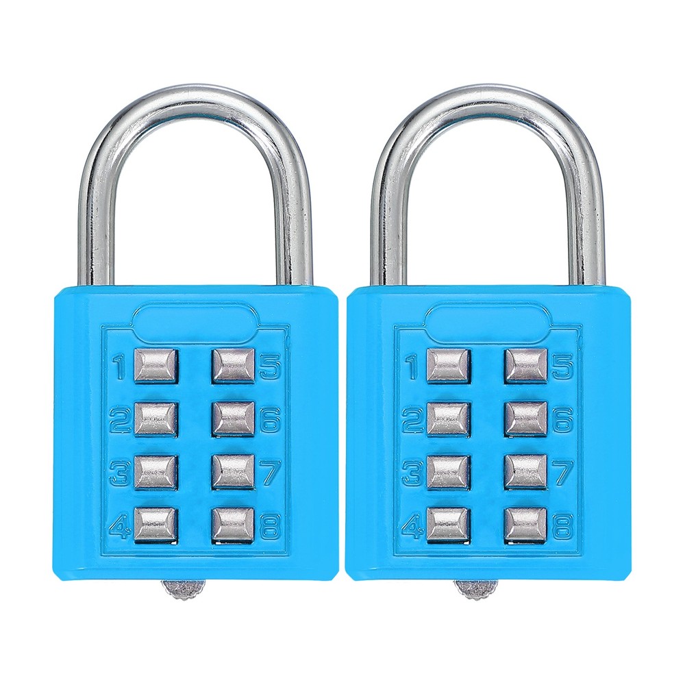 2Pcs Push Button Combination Padlock 8-Digit 4-Position Lock Lake Blue